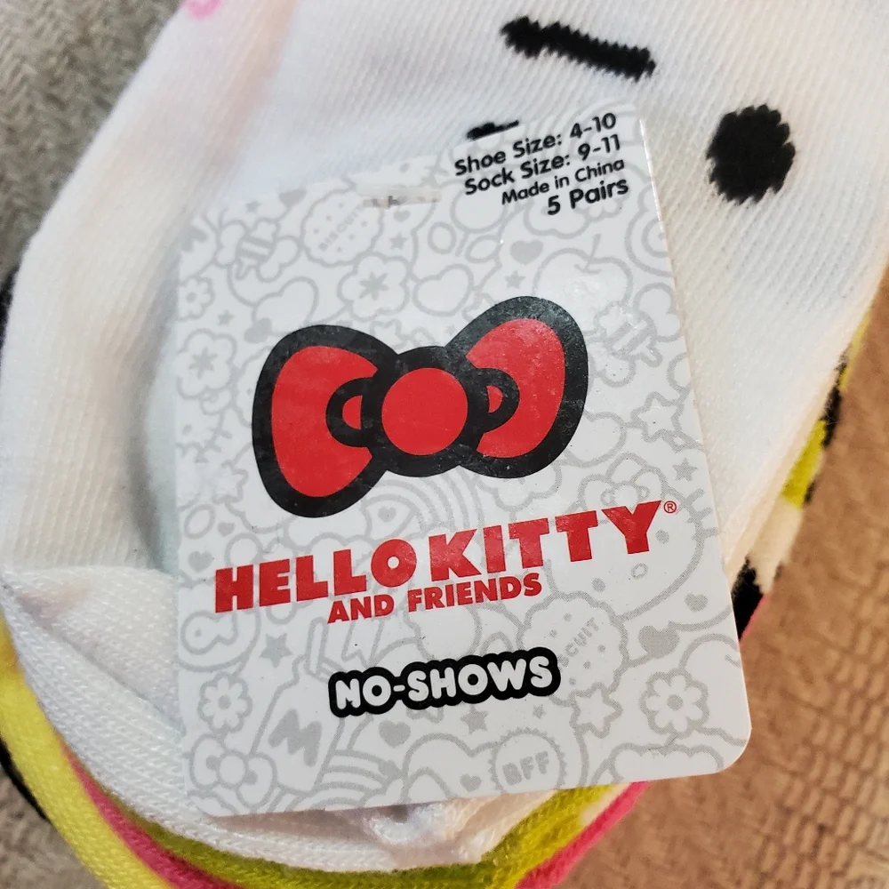 Hello Kitty Women's No Show Socks 5‎ Pairs Assorted Neon Colors New